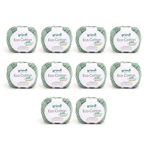 Produktbild: Gründl Wolle Eco Cotton - Wolle zum Häkeln - Wolle zum Stricken - Häkelgarn - Weich und hautfreundlich - 100% Bio-Baumwolle - 10 Knäuel 50 g / 105 m - Nadelstärke 3,5-4,5 - maigrün