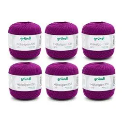 Produktbild: Gründl Wolle Häkelngarn 100 - dünne sommerliche Wolle zum Häkeln - Glänzend und waschbar - Baumwollgarn - 100 % Baumwolle - 6 Knäuel 100 g / 566 m - Nadelstärke 1,5 - 2 - purpur