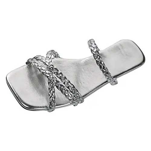 Produktbild: GrüNe Schuhe Damen Pantoffeln Slipper Comfort Damen Hausschuhe Mode Neues Muster Strick Slip On Lässige Retro Flache Große Sandalen Damen Sabots Damenschuhe Goldene Plateau Schuhe (Silver, 39)