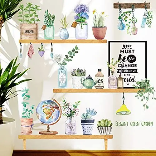 Produktbild: Grüne Topfpflanze Pflanze Wandtattoo Wandsticker, Abnehmbare Tropische Pflanzen Bonsai Wandaufkleber, DIY Kunst Wohnkultur Wandbilder für Wohnzimmer Schlafzimmer Fenster (C)