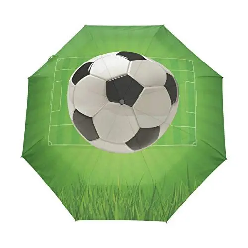 Produktbild: Grüner Fußball Regenschirm Auf-Zu Automatik Taschenschirm Winddichter Umbrella Klein Leicht Schirm Kompakt Schirme für Jungen Mädchen Reise Strand Frauen