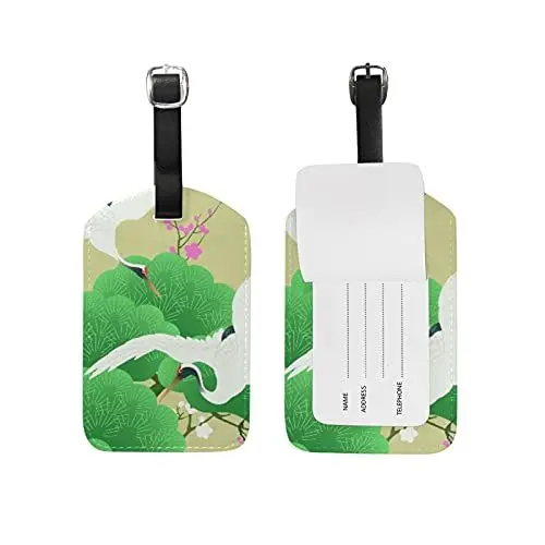 Produktbild: Grüner Kunstkranichvogel Kofferanhänger mit Adressschild Lustig Leder Gepäckanhänger ID Etikett mit Namenschild für Reise Koffer Tasche(3PACK)