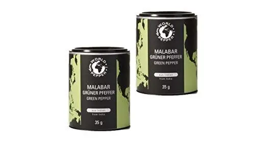Produktbild: Grüner Pfeffer aus Malabar - World of Pepper - 2x 35g - grüne Pfefferkörner aus von der Küste Indiens - Premium Qualität mit Zufriedenheitsgarantie