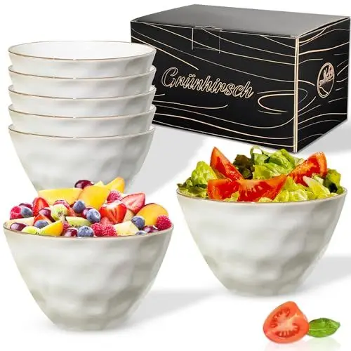 Produktbild: Grünhirsch® Premium Müslischalen 6er Set aus Keramik (weiß) - Müsli-Schale & Suppen-Schüssel für Cornflakes, Salat & Bowls groß (6 x 700ml) - Servierschalen, Dessertschalen & Snackschalen bruchfest