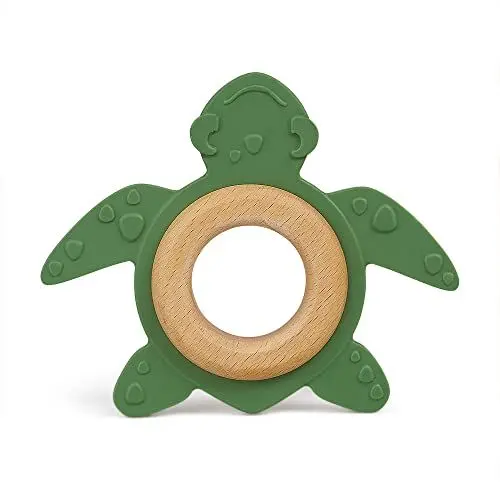 Produktbild: GRÜNSPECHT Bio-Beißtier aus Naturkautschuk mit Holzring, Zahnungshilfe & Spielzeug, massiert Zahnfleisch, BPA frei, fördert Feinmotorik, Schildkröte, grün (689-00), 1 Stück (1er Pack)