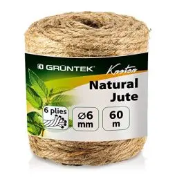 Produktbild: GRÜNTEK Garten Juteschnur 6 mm Dicke, Bindegarn, Gartenschnur, Bastelschnur Kordel Rolle mit 60 m, 100% Jutegarn Naturfarbe, zum Geschenke verpacken, Pflanzen binden, Basteln, Handwerken