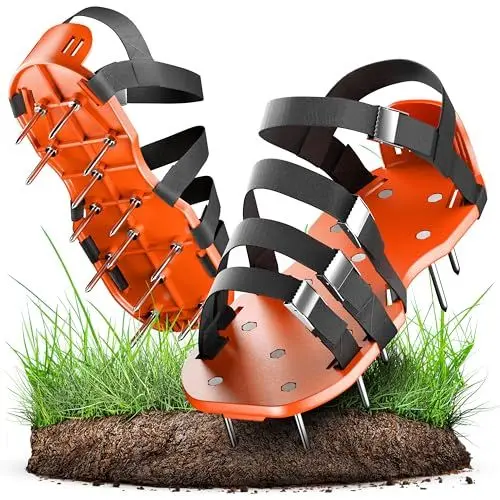 Produktbild: GRÜNTEK Rasenlüfter-Nagelschuhe für gesündere Rasenflächen, rutschfestes, rostfreie Dornen, zum Rasen Vertikutieren und Aerifizieren, Rasen-Belüfter-Sandalen Rasenlüfterschuhe