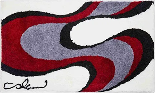 Produktbild: Grund COLANI Exklusiver Designer Badteppich 100% Polyacryl, ultra soft, rutschfest, ÖKO-TEX-zertifiziert, 5 Jahre Garantie, Colani 11, Badematte 60x100 cm, weiss-rot