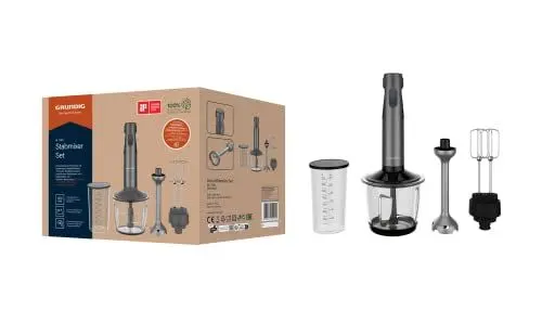Produktbild: GRUNDIG Delisia Novus BL 7180 Stabmixer Set, Multi-Zerkleinerer mit 4-fach Edelstahlmesser mit Zirkonium-Beschichtung, 800 W Leistung, 12 Geschwindigkeitsstufen + Turbostufe, 1l Glasbehälter, Schwarz