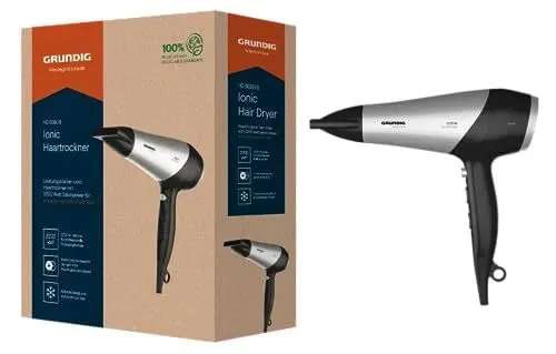 Produktbild: GRUNDIG HD 6080 B Haartrockner 2200 W, Föhn, Ionen Funktion, 3 Temperatur- und 2 Luftstromstufen, Kaltstufe, Keramikbeschichtung, 1,8 m Kabel, Schwarz/Silber