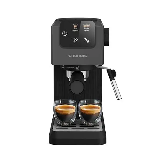 Produktbild: GRUNDIG KSM 4330 Siebträgermaschine mit Milchaufschäumdüse, Espressomaschine, für gemahlenen Kaffee, abnehmbarer Wassertank, Touch-Display, 1628 W Leistung, Memory Funktion, Schwarz