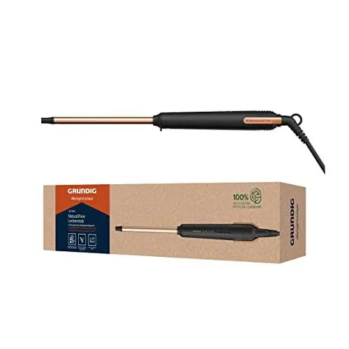 Produktbild: GRUNDIG NaturaShine HS 7230 Lockenstab, Hairstyler, 10 mm Durchmesser, Keramikbeschichtung mit Macadamia- und Kokosöl, 5 Stufen, von 130 °C bis 210 °C, schnelle Aufheizzeit, Schwarz/Roségold