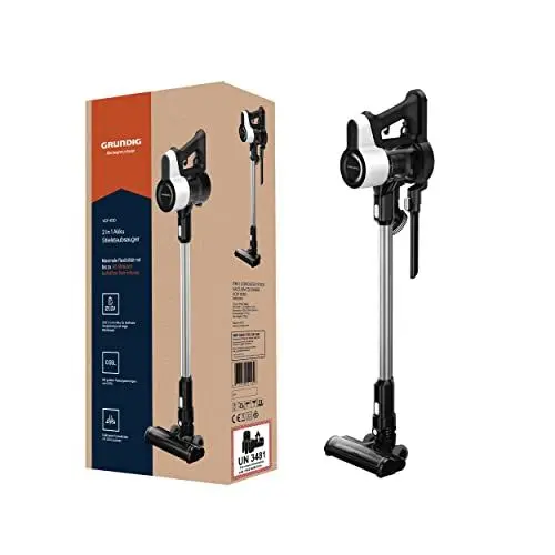 Produktbild: GRUNDIG VCP 4130 2-in-1-Akku-Stielstaubsauger, 2 Saugkraftstufen, 110 Watt Motor, 21, 6 Volt Li-Ion Akku, 550 ml Staubaufnahmevolumen, bis zu 45 Minuten Betriebszeit, 80 Dezibel, Weiß / Schwarz