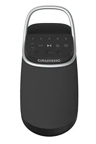 Produktbild: Grundig Bluetooth Lautsprecher GBT Band 360, Musikbox, 360°-Sound, 12 Watt RMS, bis zu 30 m Reichweite, bis zu 19 Stunden Akkulaufzeit, DAB+ und FM Radio, AUX Input, OLED Monochrome Display, Schwarz