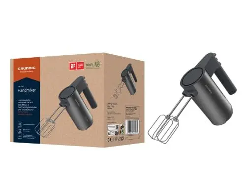 Produktbild: Grundig Delisia Novus™ HM 7140 Handmixer, 500 W Leistung, 4 Geschwindigkeitsstufen + Turbostufe, Hochwertige Edelstahl-Aufsätze, Soft Start: Antispritz-Funktion, Dark Inox/Schwarz