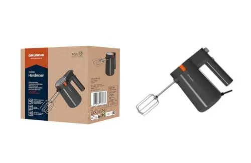 Produktbild: Grundig HM 5320 Handmixer, 425 W Leistung, 5 Geschwindigkeitsstufen + Turbostufe, Hochwertige Edelstahl-Aufsätze, Spülmaschinengeeignetes Zubehör, Grau/Terracotta