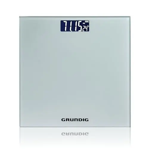 Produktbild: Grundig Personenwaage Digital - Waage Personen bis 180 kg - Wage für Körpergewichtsmessungen in kg/lb - Körperwaage bis 500 g genau - Digitalwaage mit Digitalanzeige - Silber - Glas