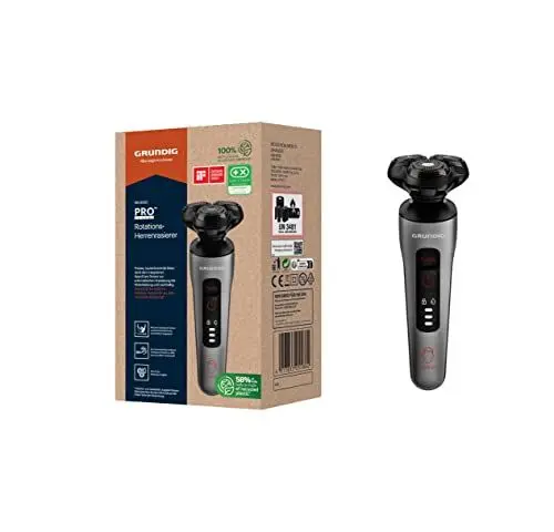 Produktbild: Grundig ProClub MS 8130 Herrenrasierer, BeardCare Sensor, Kunststoff des äußeren Gehäuses aus 61% recyceltem Kunststoff, Titanium Blades Technologie, Wet & Dry, Dunkles Mattchrom/Rot