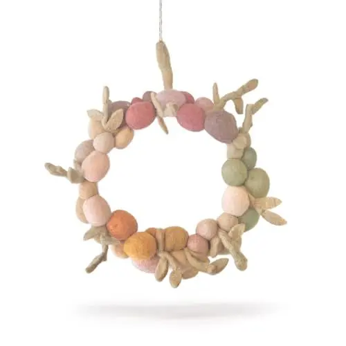 Produktbild: Gry & SIF Pastellfarbener Osterkranz | handgemacht | Türkranz mit Ostereiern aus Filz, Fairtrade | Kranz mit Eiern zum Aufhängen als Osterdeko | ⌀ 26cm