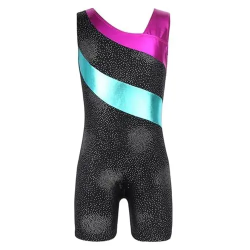 Produktbild: GSCLZ Gymnastik Trainingsanzug Gymnastik-Trikots for Mädchen, ärmellos, glitzernde Spleiß-Tanzbekleidung, Kindertanzkleidung, Kostüme, professionelle Gymnastik-Trikots Tanz Trikots(Size:5XL)