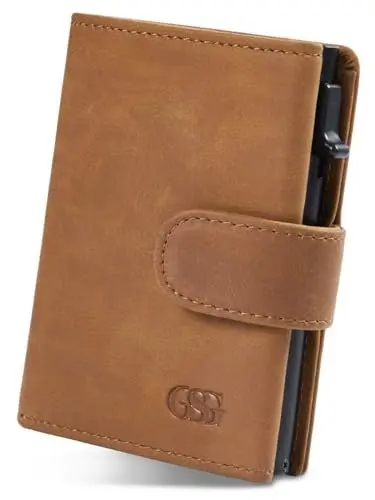 Produktbild: GSG Geldbörse Herren aus echtem Leder mit Münzfach RFID Schutz Trifold Klein Portmonee BrieftascheAutomatischem Pop-up für 10-12 Kreditkartenetui Braun