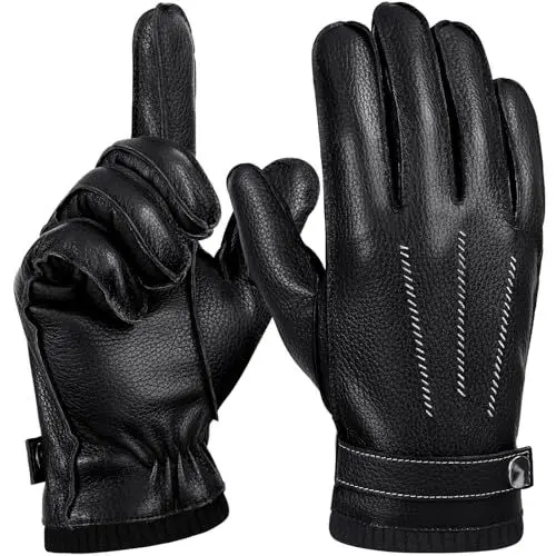 Produktbild: GSG SINCE 1998 Chromfrei Lederhandschuhe Herren Winter Fahrhandschuhe mit warmer Wollfütterung Touchscreen Lammfell handschuhe Schwarz XL