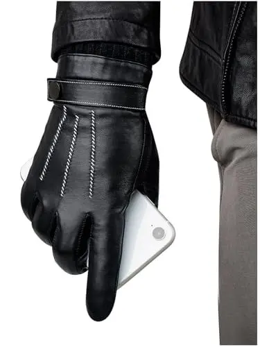 Produktbild: GSG SINCE 1998 Lederhandschuhe Herren aus echtem mit Futter Warm Kunstfell Gefüttert Touchscreen Lammfell Handschuhe Winter Schwarz M
