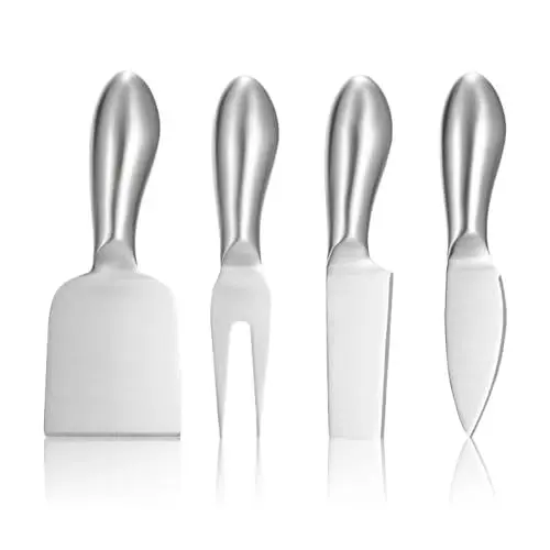Produktbild: Gsrhzd Käsemesser Set, 4 Stück Buttermesser, Edelstahl Käsebesteck, Buttermesser Klein, Mini Streichmesser, Dessertmesser, Geeignet für Alle Käsesorten, für Kuchen-Dessert-Käsesalat