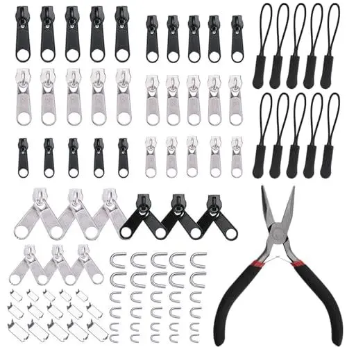 Produktbild: Gsrhzd Reißverschluss Reparatur Set, 95 Stück Reisverschlussreparaturset Zipper, mit Installieren Sie Zangen, für Bekleidung, Koffer, Taschen, Jacke, Jeans