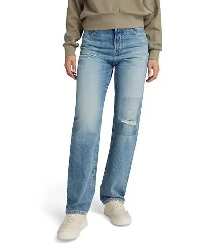 Produktbild: G-STAR RAW Damen Viktoria High Straight Jeans, Blau (Faded Ripped Denali Blue D23959-D499-G668), 25W / 32L