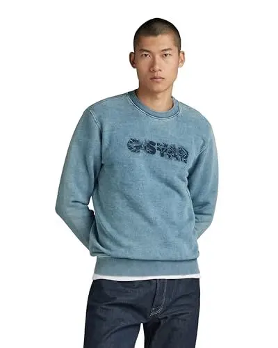 Produktbild: G-Star RAW Herren Indigo Distressed Logo Sweatshirt, Blau (Sun Faded Blue D24410-D583-A587), L