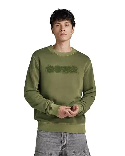 Produktbild: G-Star RAW Herren Indigo Distressed Logo Sweatshirt, Grün (Shadow Olive gd D24410-D575-D033), S