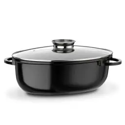 Produktbild: GSW 410588 Gourmet Ceramica Induktion Bräter XXL oval mit Aroma-Glasdeckel 10 L, Aluguss, schwarz gesprenkelt, 42 cm 4 Einheiten
