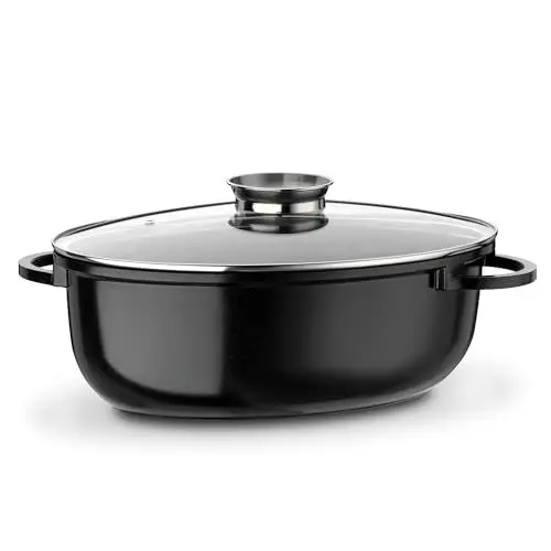 Produktbild: GSW 410588 Gourmet Ceramica Induktion Bräter XXL oval mit Aroma-Glasdeckel 10 L, Aluguss, schwarz gesprenkelt, 42 cm 4 Einheiten