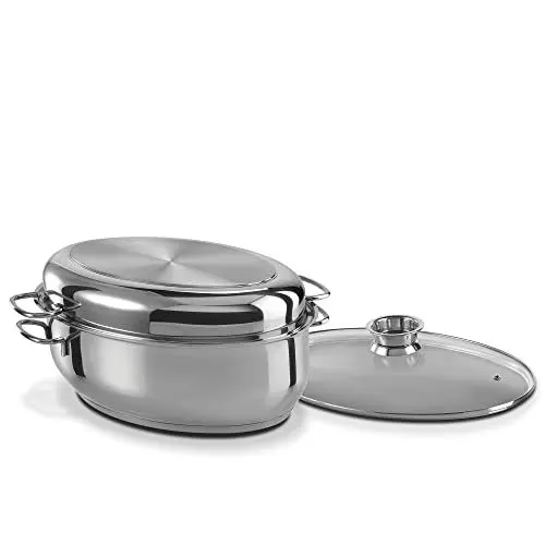 Produktbild: GSW 411318 3in1 Multibräter 3-in-1 – hochwertiger 2 Deckeln, ideal zum Schmoren, Dünsten und Braten, auch für Induktion und Backofen – Edelstahl, rostfrei, 8,5 Liter, 18/8, Glas, 7 liters, Silber