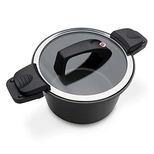 Produktbild: GSW Nero Energiespartopf Gourmet – hochwertiger Kochtopf mit Deckel, ideal für energiesparendes und schnelles Kochen, Antihaftbeschichtung – Schwarz, Aluminium, 22 cm, 6 Liter, Glas, Kunststoff, 24 cm