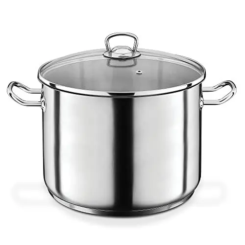 Produktbild: GSW Profi-Jumbotopf – hochwertiger Kochtopf mit Deckel, ideal für Familien und Gastronomie, großer XXL-Topf für Suppe, Nudeln und Eintopf – Edelstahl, 28 cm, 12 Liter, Silber