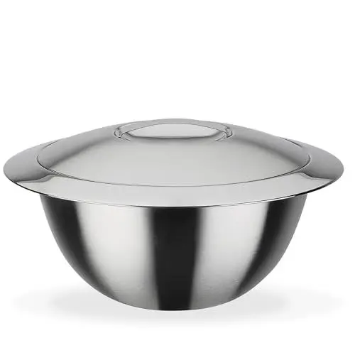 Produktbild: GSW Servier-Thermoschüssel – hochwertige Servierschüssel mit Deckel, 7 Liter Volumen, doppelwandige Isolierung warm und kalt – 31cm Durchmesser, Edelstahl, Silber