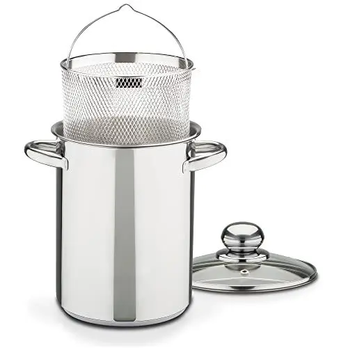 Produktbild: GSW Spargeltopf – hochwertiger Topf mit Einsatz-Sieb und Glasdeckel, ideal zum Kochen von Spargel, Pasta und Gemüse, auch für Induktion – Edelstahl, rostfrei, 4,2 Liter, Silber