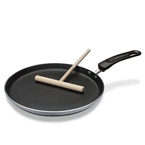 Produktbild: GSW grau/schwarz 456722 Aluminium Crepe-Pfanne Induktion 26cm-inkl. Teigverteiler, 26 cm, 2-Einheiten
