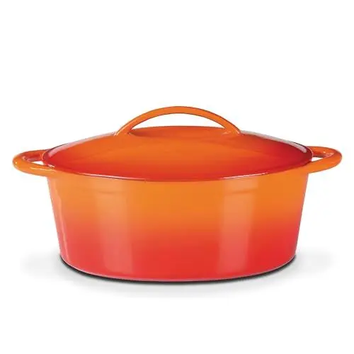 Produktbild: GSW hochwertiger Schmortopf mit Deckel, ideal zum Schmoren, Dünsten und Braten, auch für Induktion und Backofen – Orange/Rot, Gusseisen, 7 Liter, 33cm
