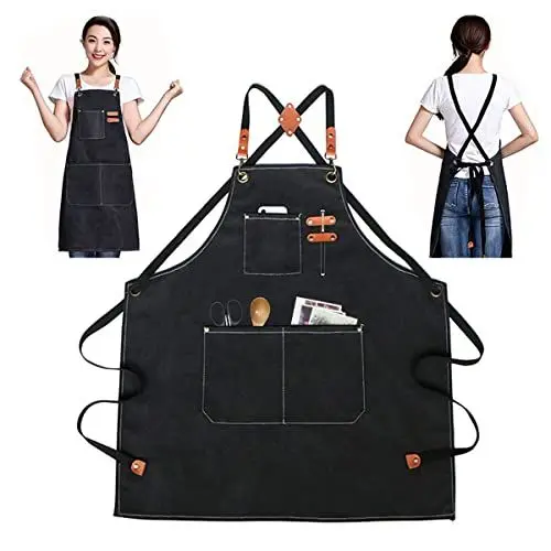 Produktbild: GTDOOCE Schürze Kochschürze,Grillschürze,Canvas Jeans Schürze mit Kochschürze Küchenschürze Koch Schürze Grillschürze Latzschürze Kellnerschürze mit Taschen Schürze Unisex