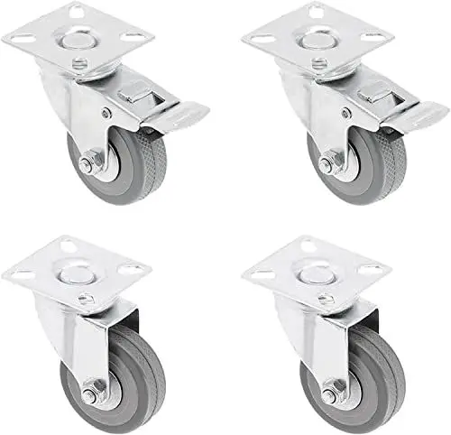 Produktbild: GTV Möbelrollen Set Ø50mm, 4 Stück GREYROLL – 2 mit Bremse & 2 ohne Bremse, graue Stahl-Gummi-Rollen, belastbar bis 40 kg, ideal für Schränke, Tische, Möbel