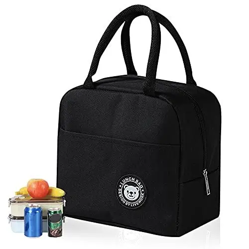 Produktbild: Gtwinsone Kühltasche Klein Mini Lunchtasche Wasserdicht Picknicktasche Isoliertasche Thermotasche Faltbar Lunchbag für Unterwegs Arbeit Schule (Schwarz)