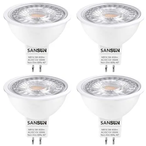 Produktbild: GU5.3 MR16 LED Lampen 5W, Ersetzen 50W Halogenlampen, Warmweiß 3000K, 12V AC/DC, Nicht Dimmbar, 4 Stück