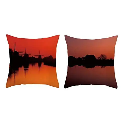Produktbild: Gualiy 4er-Set Kissenbezug Dekorative Dekokissen Kissenhülle 50x50cm, Polyester Baum Meer Schneeberg Dekokissenbezug Kissenbezug für Home Sofa Couch, Blau, Set 9