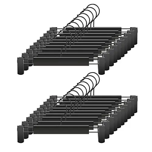 Produktbild: GUANJUNE Kleiderbügel,Platzsparende Rockhalter mit 360 ° Schwenkhaken,Verstellbare Clips Hosenbügel,Kleidung Mantel Kleidungsstück Jeans Kleiderbügel (20er Pack, Schwarz)
