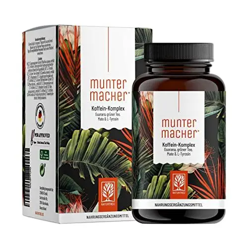 Produktbild: Guarana Kapseln mit Mate, Grüner Tee, Grüner Kaffee, L-Tyrosin & B-Vitaminen - Über 100mg Koffein - Koffeintabletten vegan & natürlich - Muntermacher 120 Koffein Kapseln hochdosiert