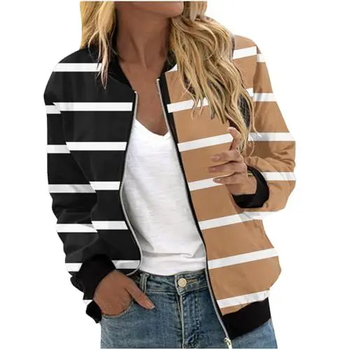Produktbild: Gubsssl Bomberjacke Damen Freizeit Sweatjacke Warme Sportjacke Training Streetwear Winter Jacke ohne Kapuze Damenjacke Elegant Sweatshirt Modische Oberteile Einfarbig Outwear Frauen Kleidung Kaki S