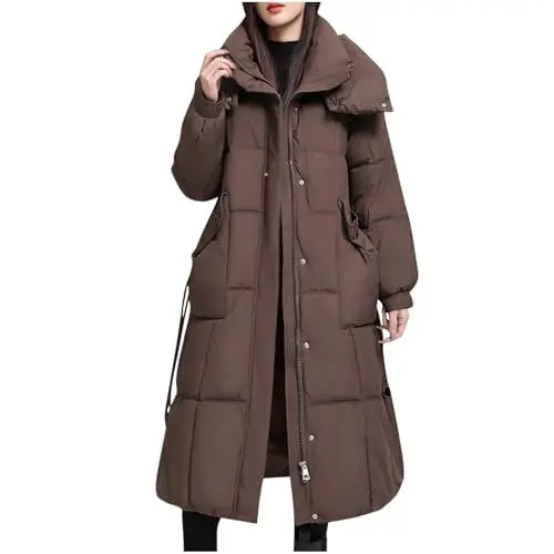 Produktbild: Gubsssl Daunenjacke Damen Lang Daunenmantel Puffer Jacket Winter Jacke Casual Pufferjacke mit Kapuze Wintermantel Grosse Grössen Damenmantel Mode Damenjacke Warme Winterjacke Mantel Kaffee XL